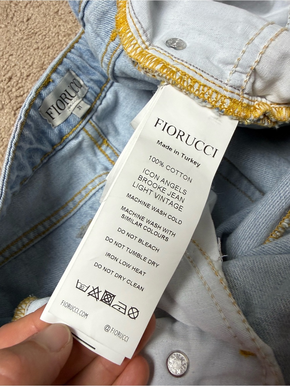Fiorucci Light Blue Denim Wide Leg Jeans with Cherub Pocket Patch - Picture 11 of 12